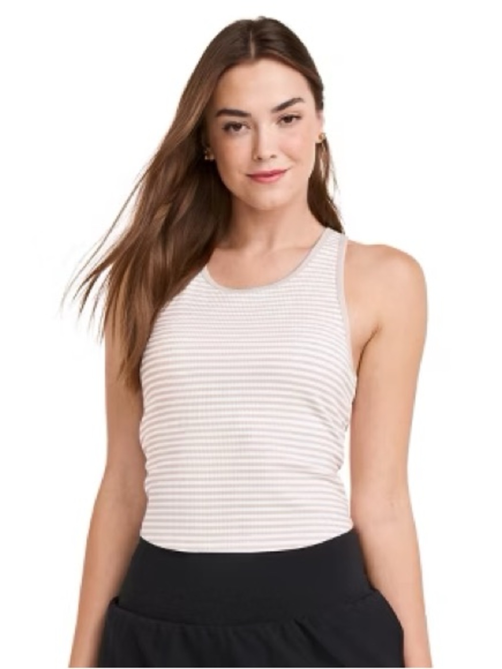 Jockey Striped Racerback Tank Top Built In Bra Beige White Size Small